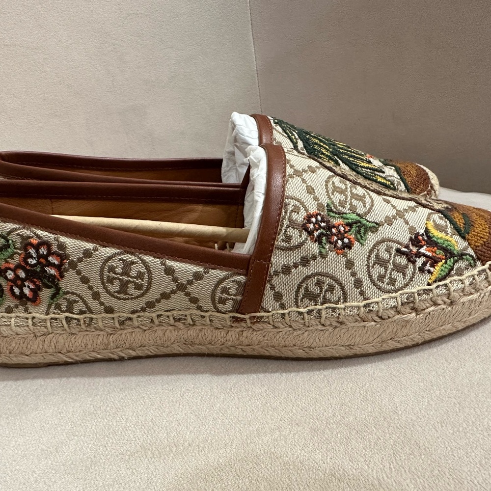 New Tory Burch T Monogram Platform Cheetah Embroidered Espadrilles Size 9
